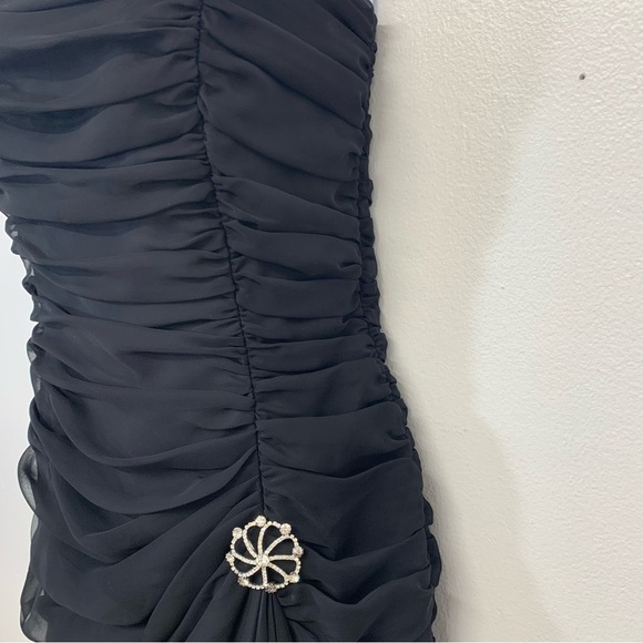 Vtg  80s Morton Myles Evening Gown 6 Chiffon Ruched Slit Formal Feminine Sexy - Picture 3 of 11